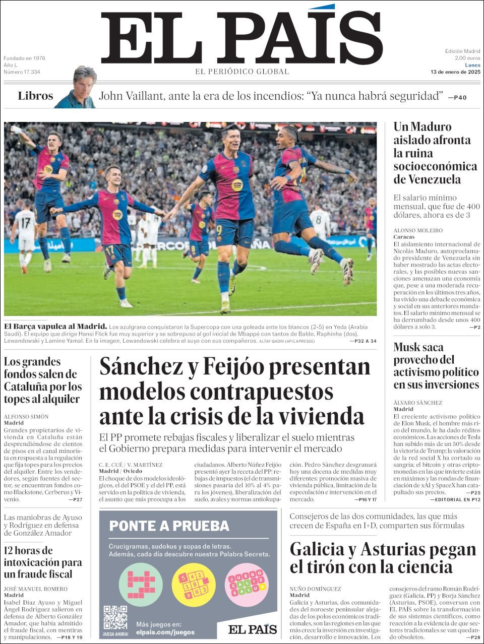 El País, edición del lunes 13 de enero de 2025