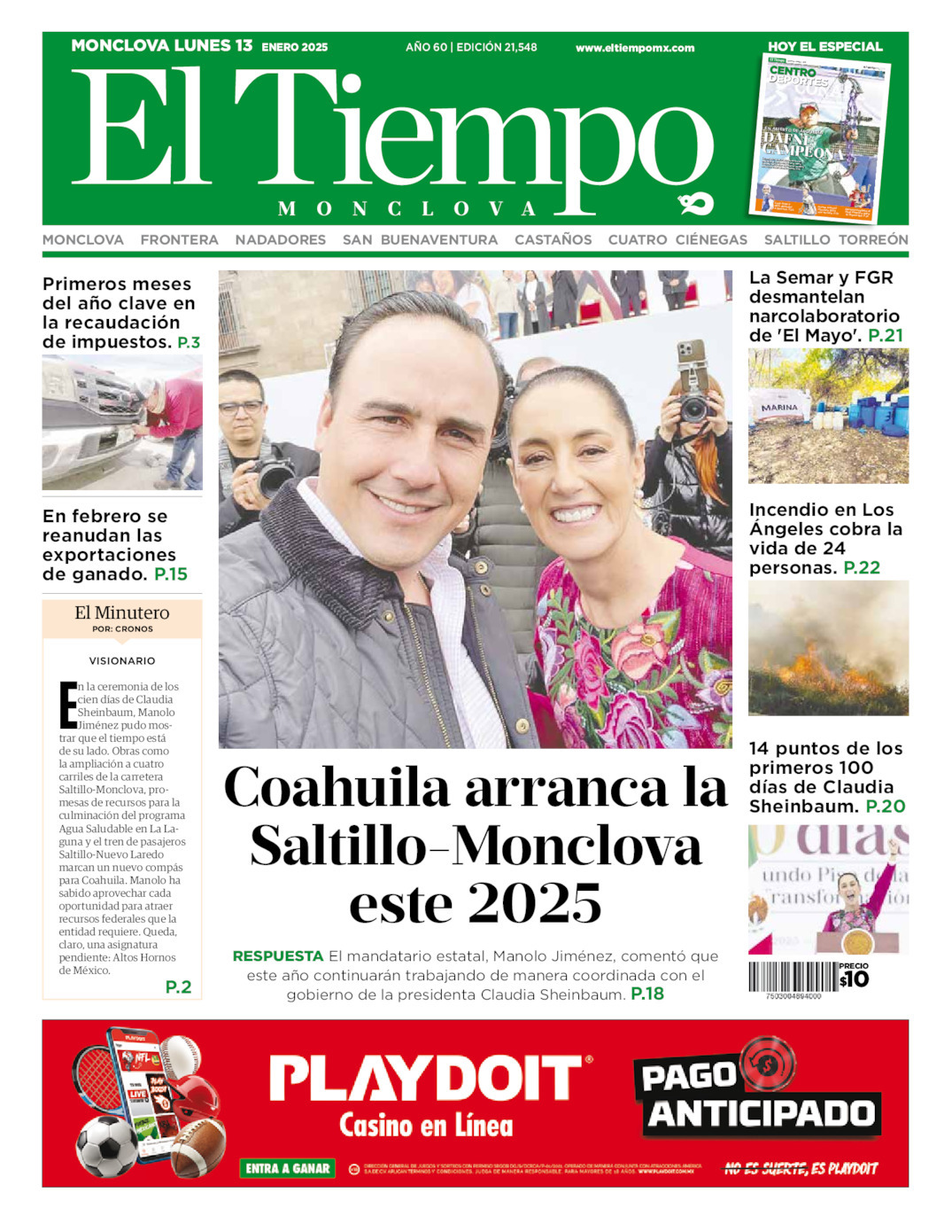 El Tiempo Monclova, edición del lunes 13 de enero de 2025