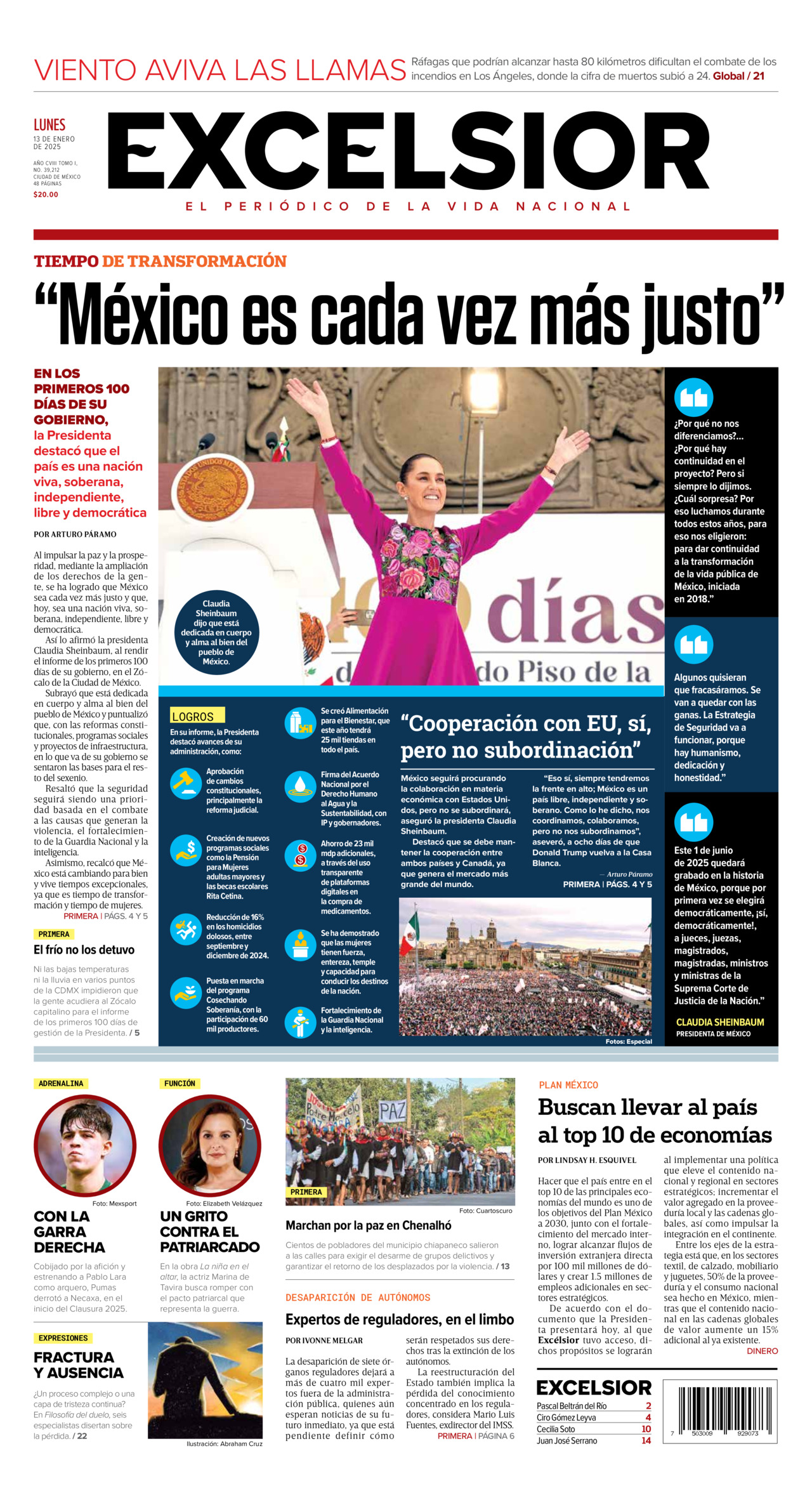 Excelsior, edición del lunes 13 de enero de 2025