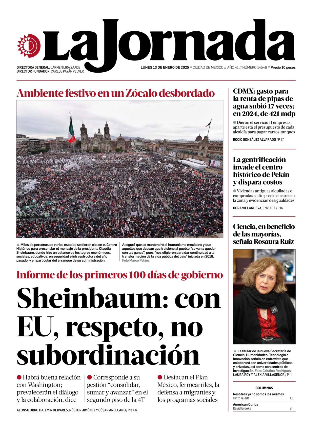 La Jornada, edición del lunes 13 de enero de 2025