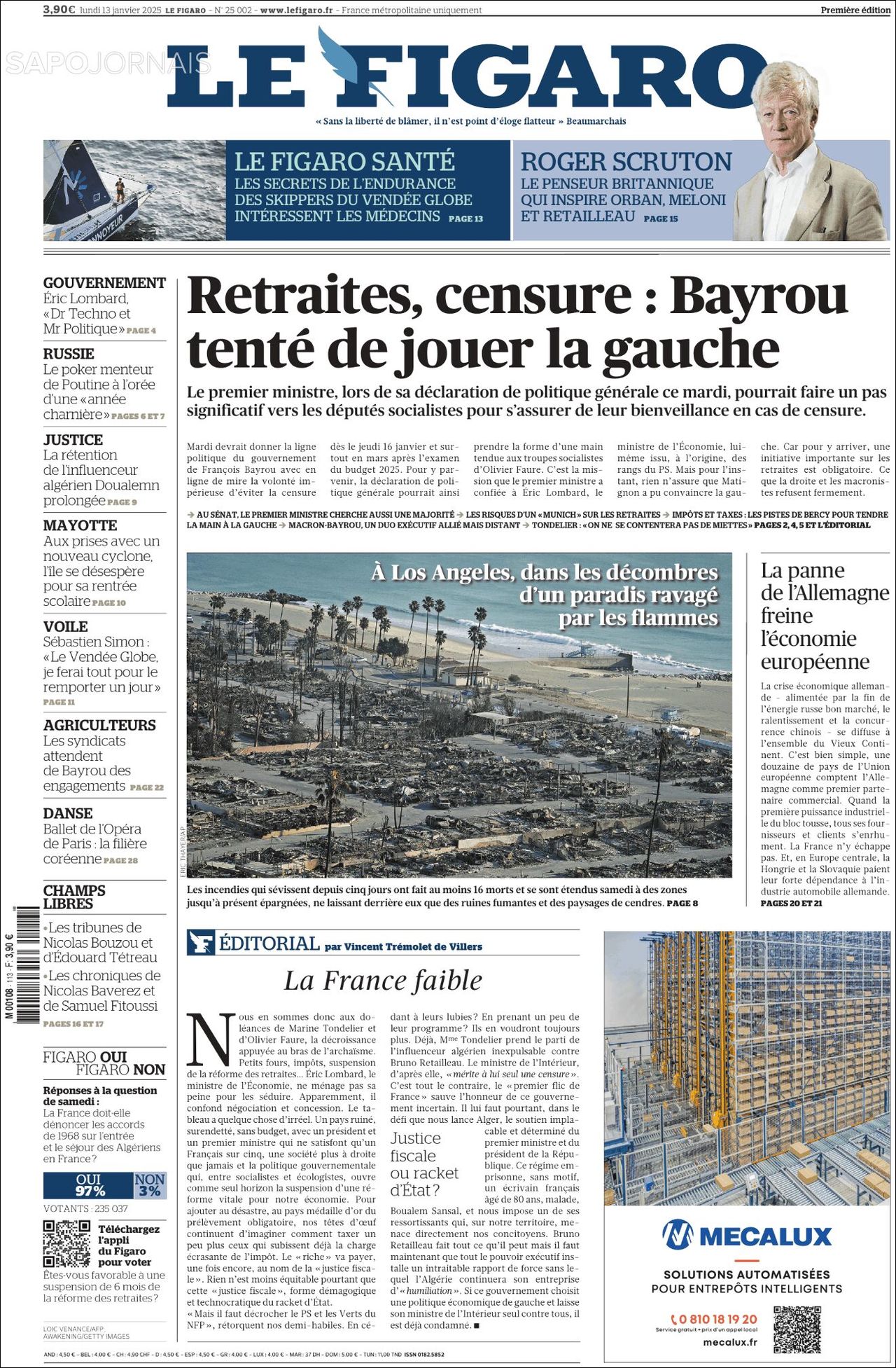 Le Figaro, edición del lunes 13 de enero de 2025