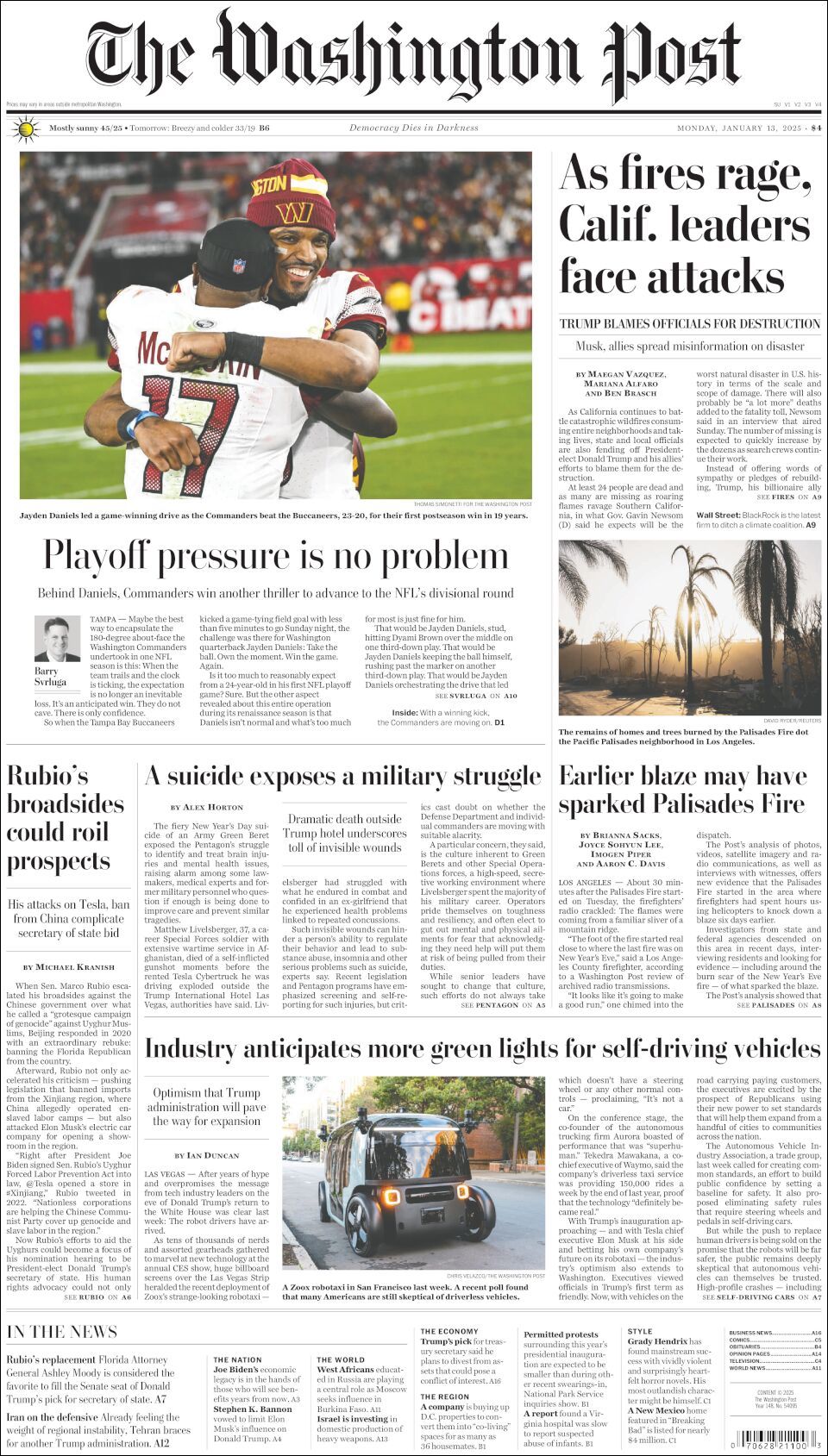 The Washington Post, edición del lunes 13 de enero de 2025