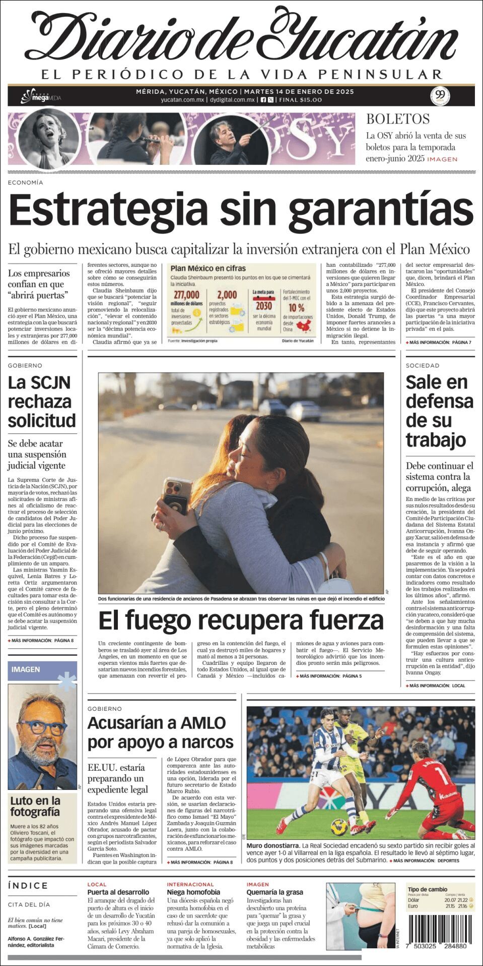 El Diario de Yucatán, edición del martes 14 de enero de 2025