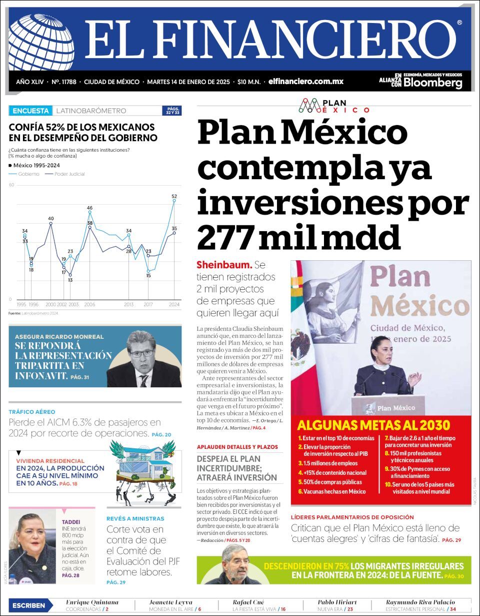 El Financiero, edición del martes 14 de enero de 2025