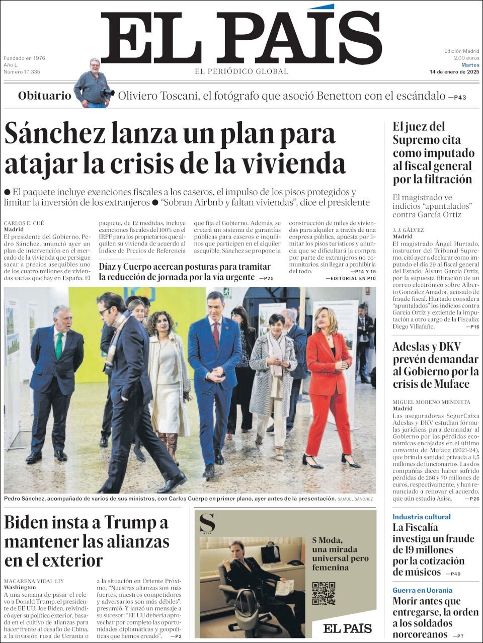 El País, edición del martes 14 de enero de 2025