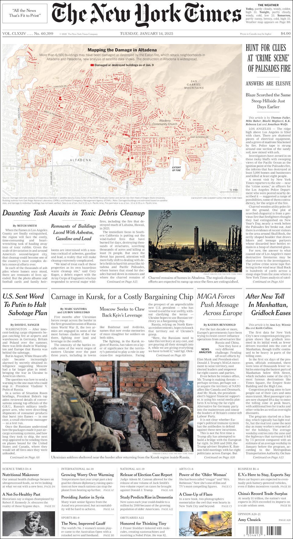 The New York Times, edición del martes 14 de enero de 2025