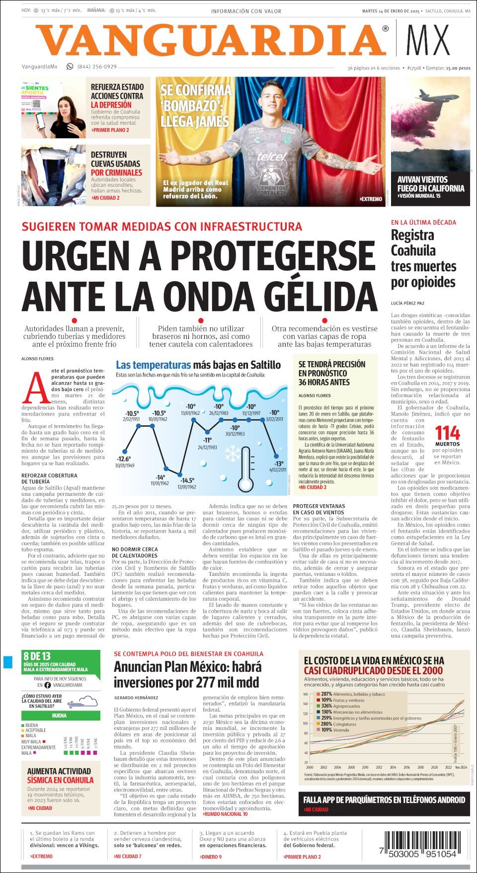 Vanguardia, edición del martes 14 de enero de 2025