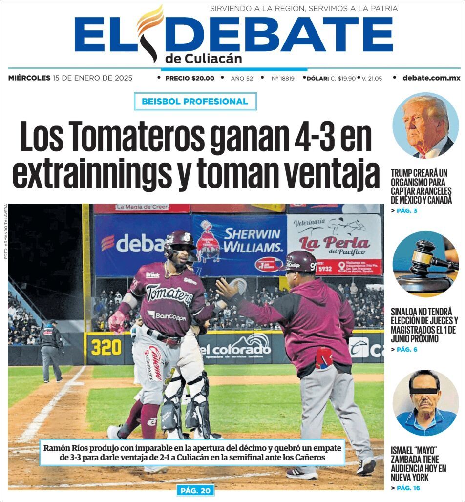 El Debate Culiacán, edición del miércoles 15 de enero de 2025