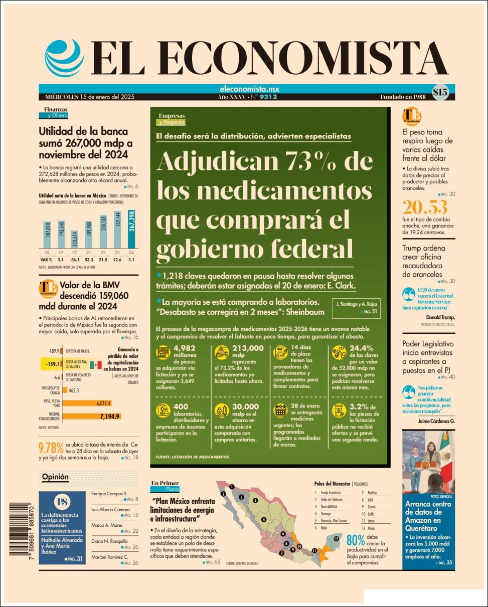 El Economista, edición del miércoles 15 de enero de 2025