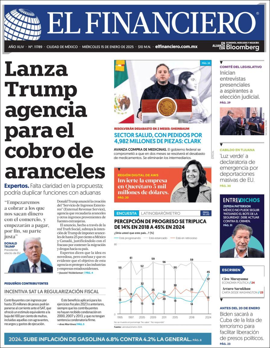 El Financiero, edición del miércoles 15 de enero de 2025