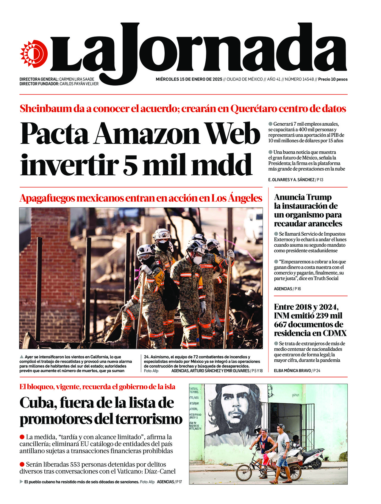 La Jornada, edición del miércoles 15 de enero de 2025