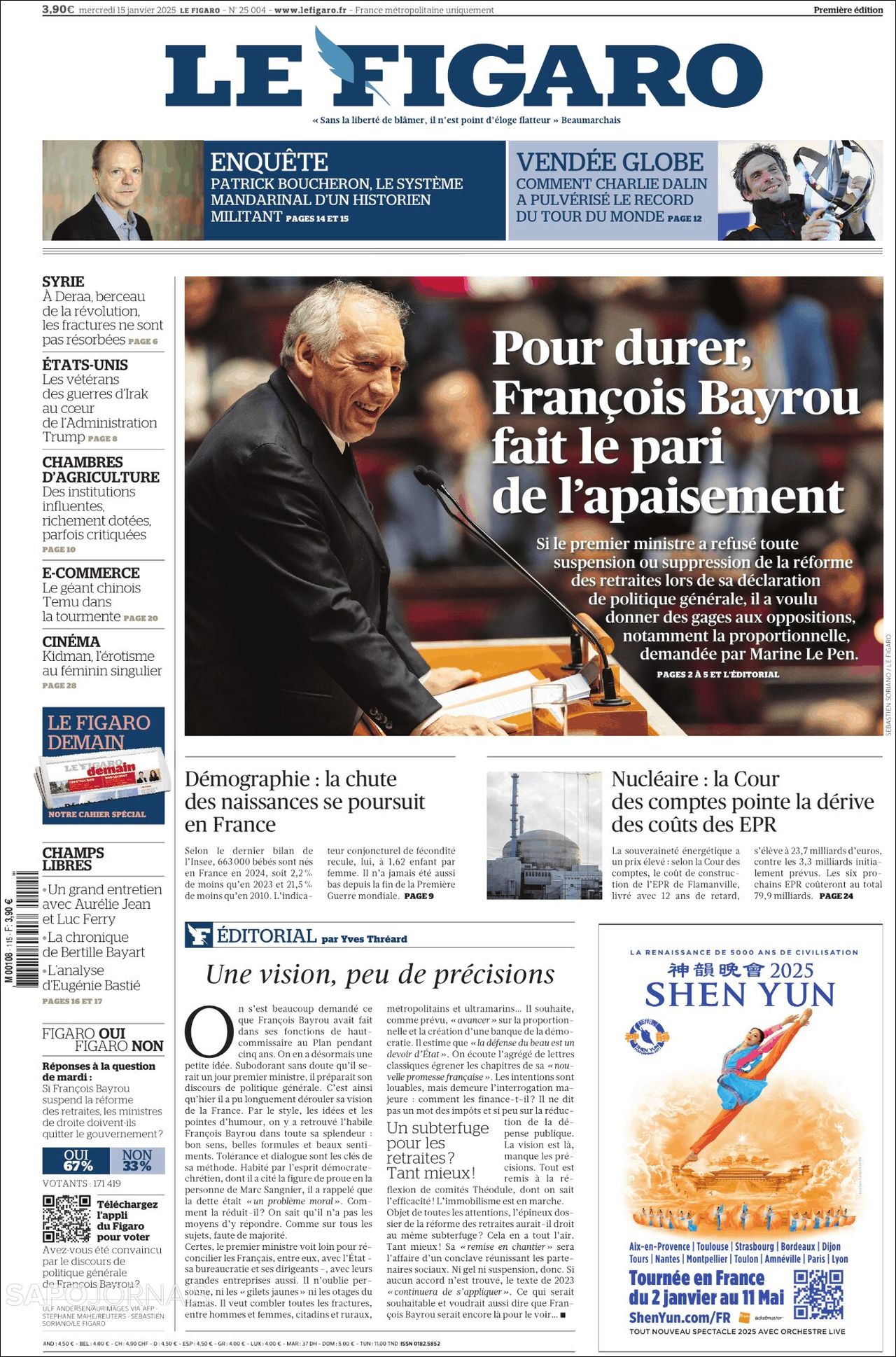 Le Figaro, edición del miércoles 15 de enero de 2025