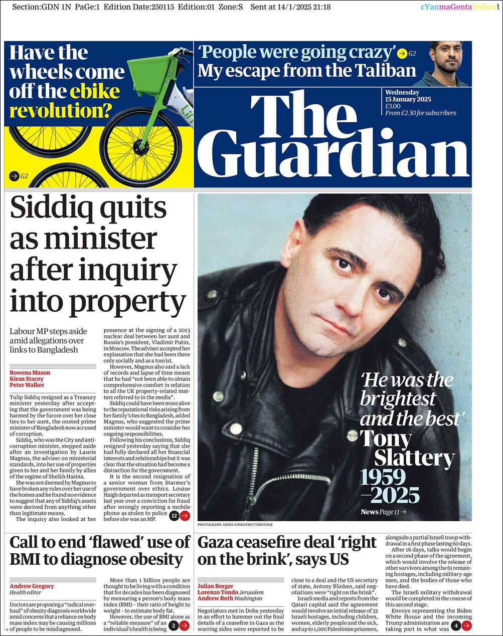 The Guardian, edición del miércoles 15 de enero de 2025