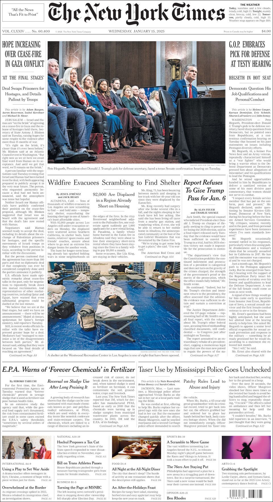 The New York Times, edición del miércoles 15 de enero de 2025