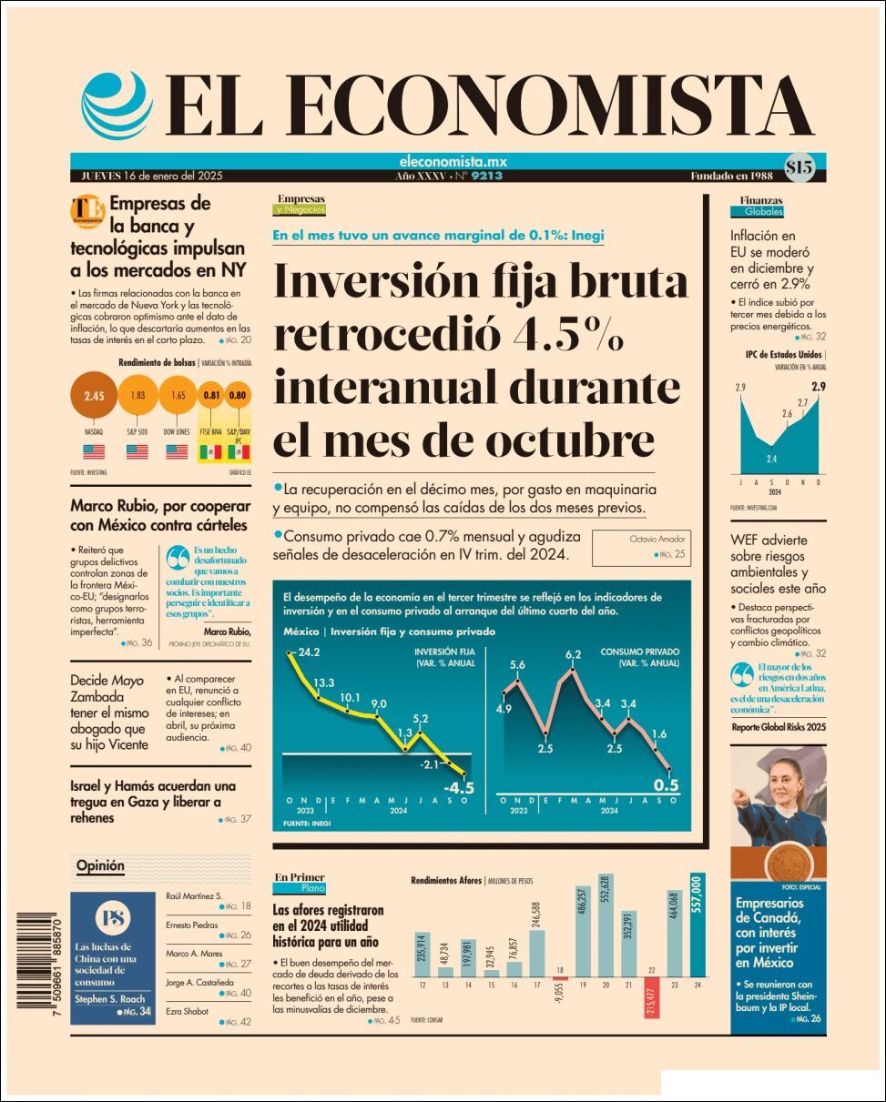 El Economista, edición del jueves 16 de enero de 2025