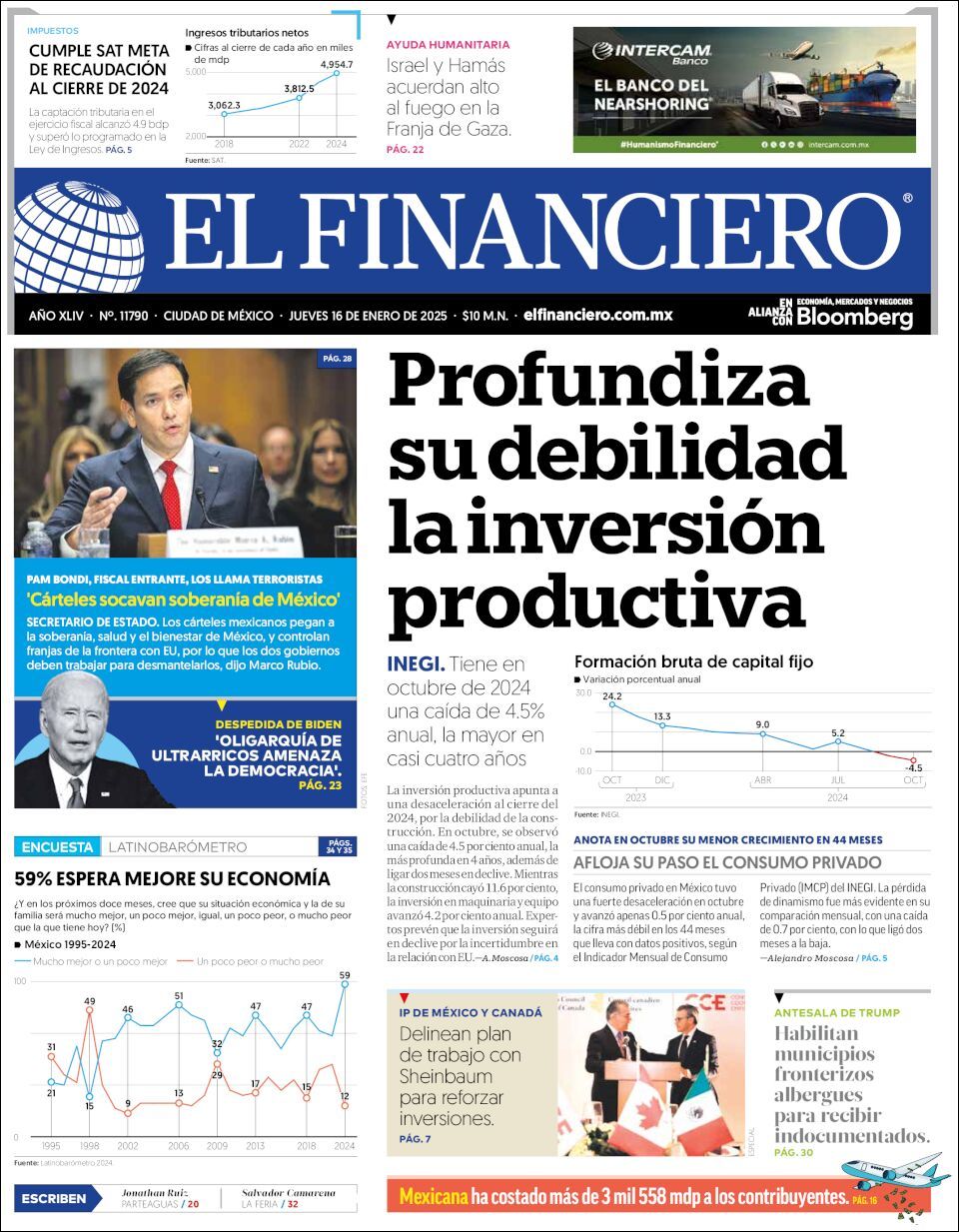 El Financiero, edición del jueves 16 de enero de 2025