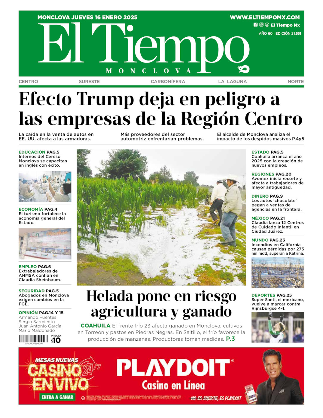 El Tiempo Monclova, edición del jueves 16 de enero de 2025