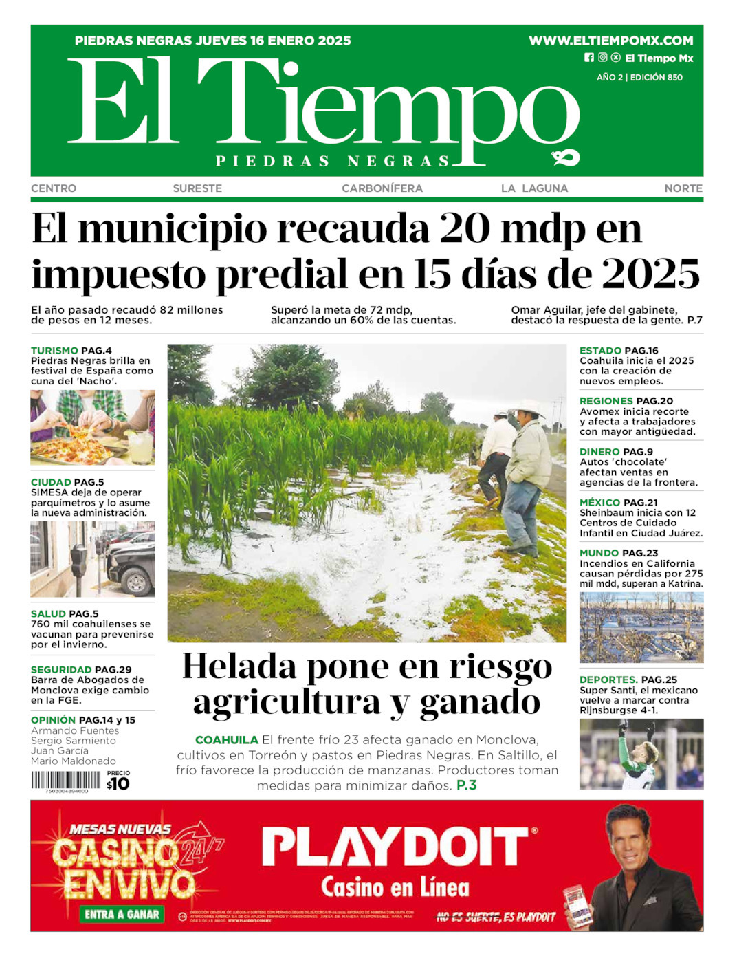 El Tiempo Piedras Negras, edición del jueves 16 de enero de 2025