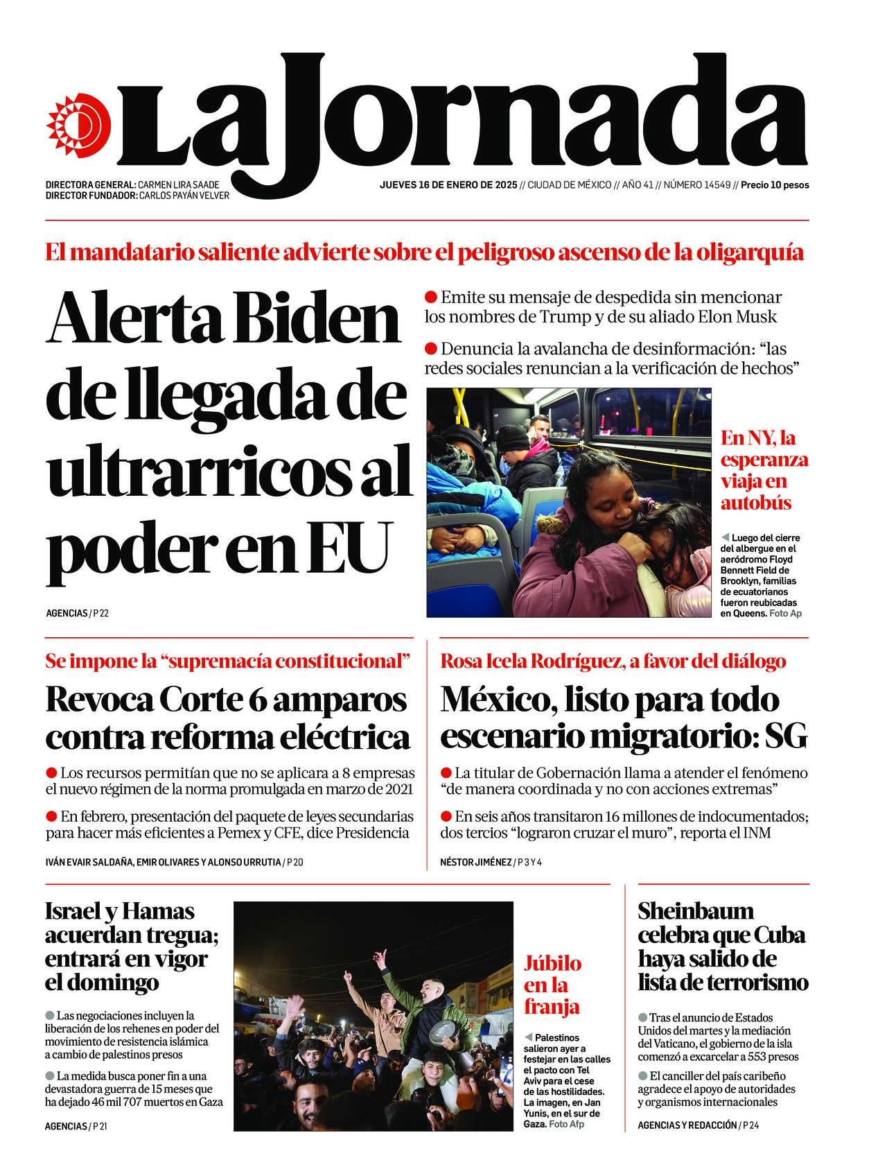 La Jornada, edición del jueves 16 de enero de 2025