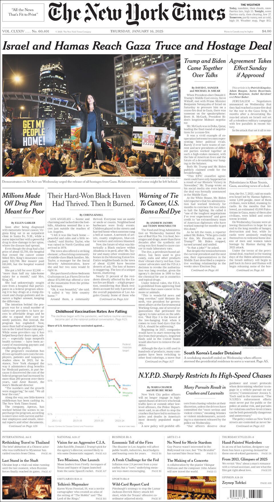 The New York Times, edición del jueves 16 de enero de 2025