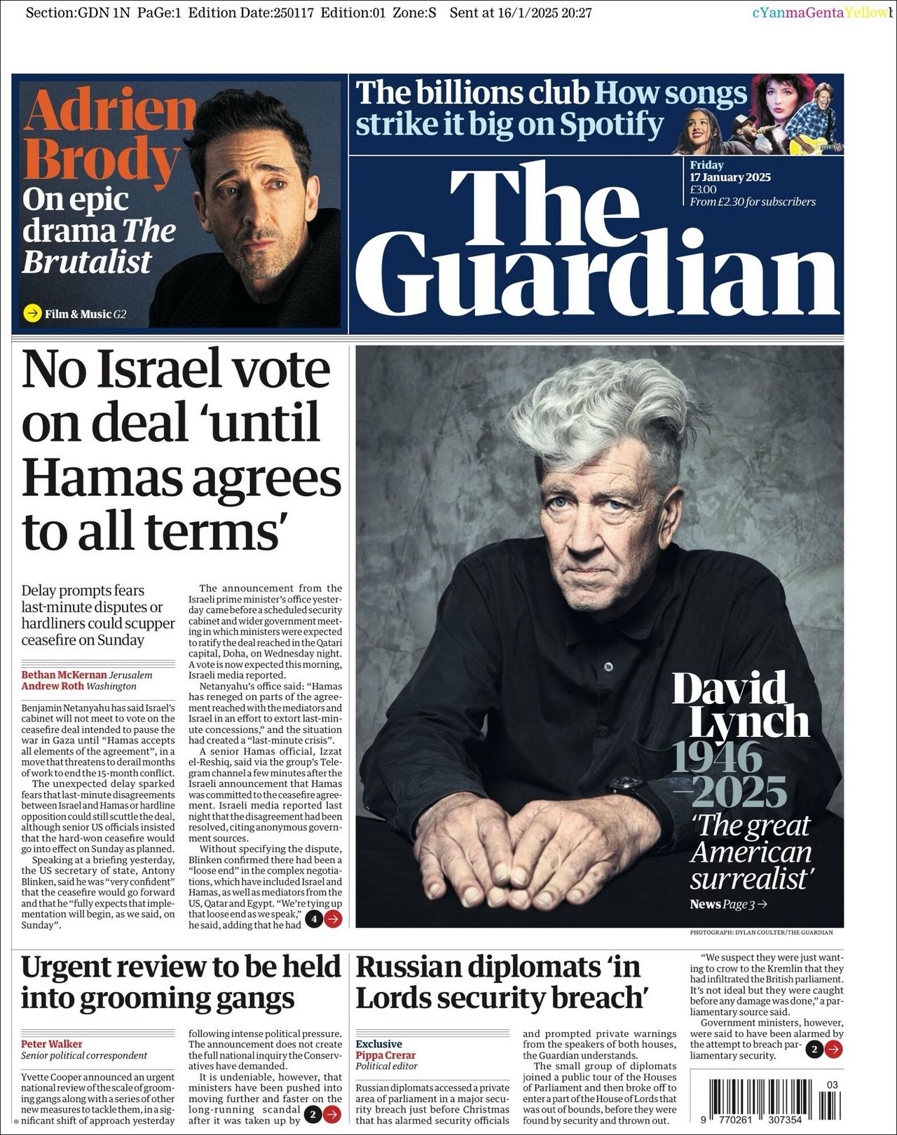 The Guardian, edición del viernes 17 de enero de 2025