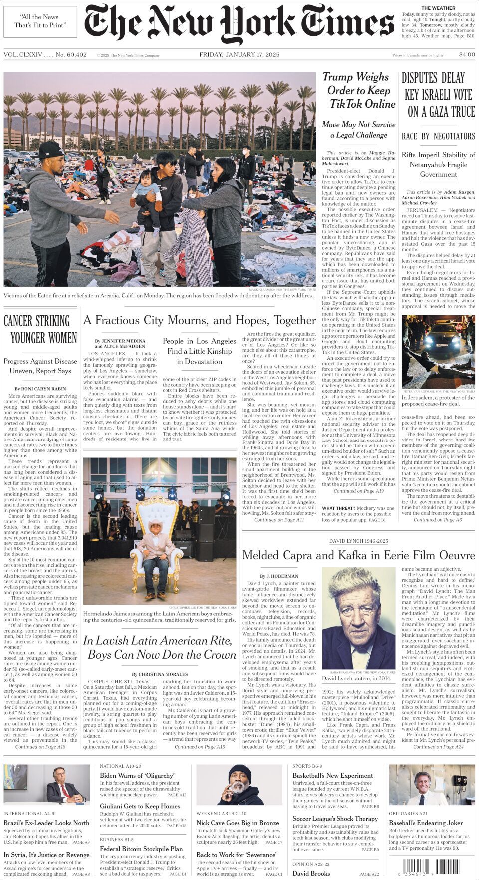 The New York Times, edición del viernes 17 de enero de 2025