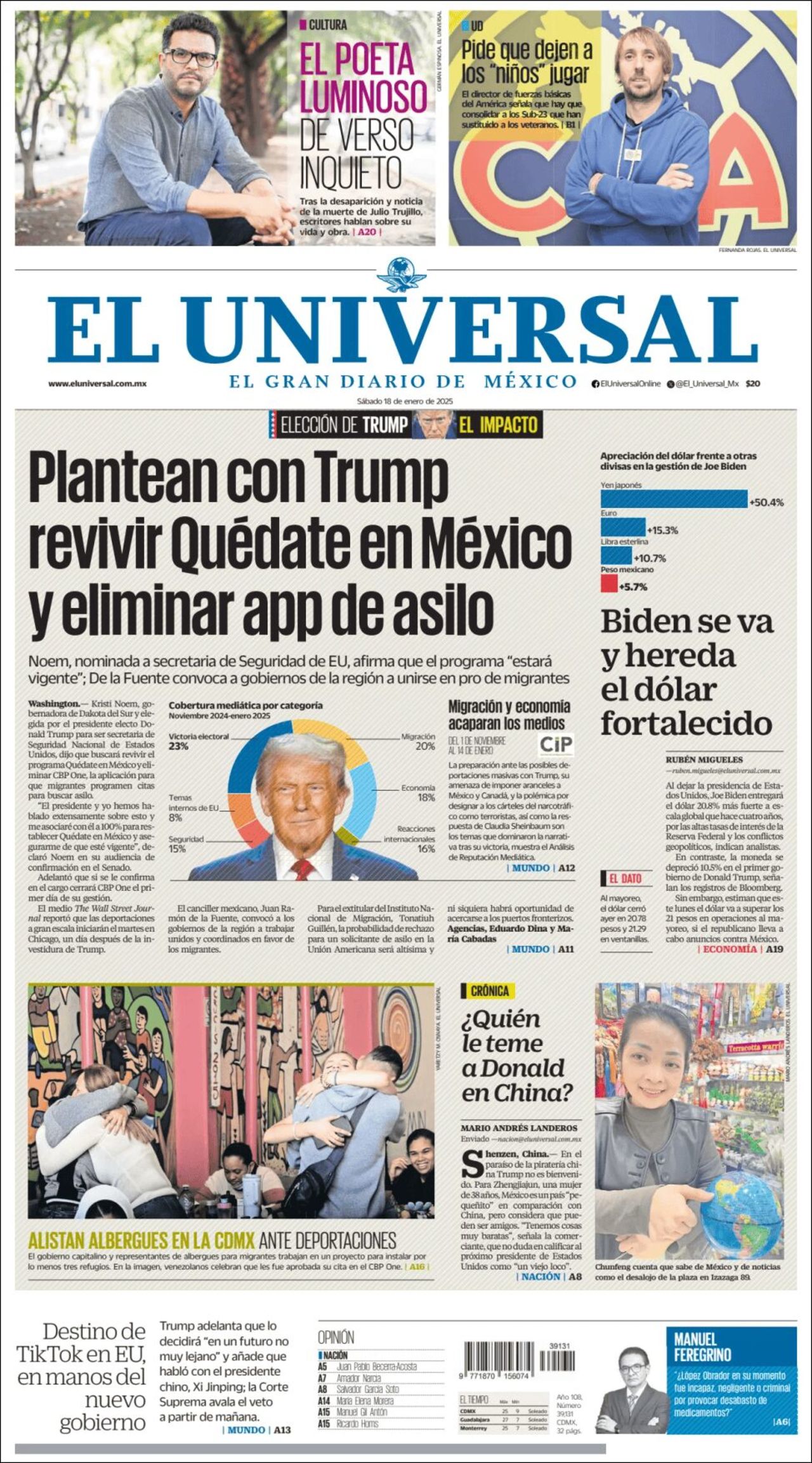 El Universal, edición del sábado 18 de enero de 2025