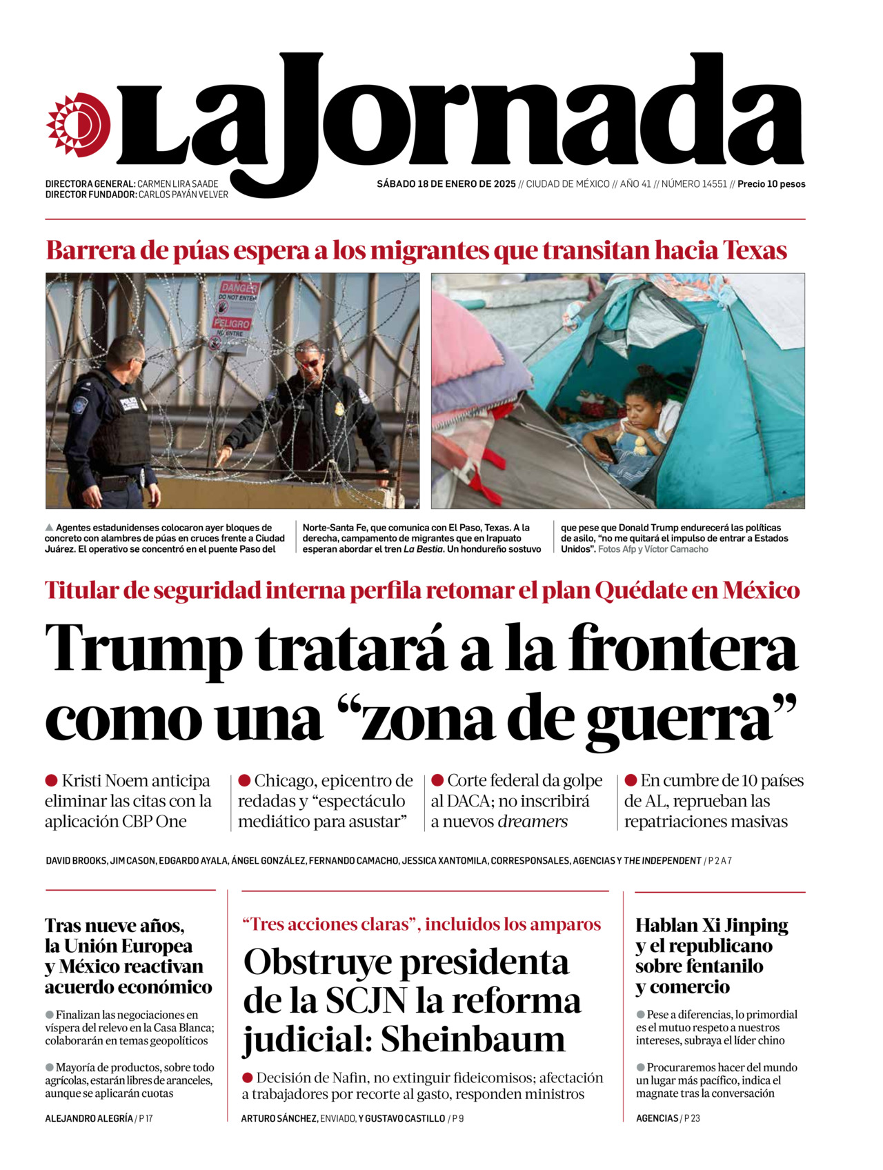 La Jornada, edición del sábado 18 de enero de 2025