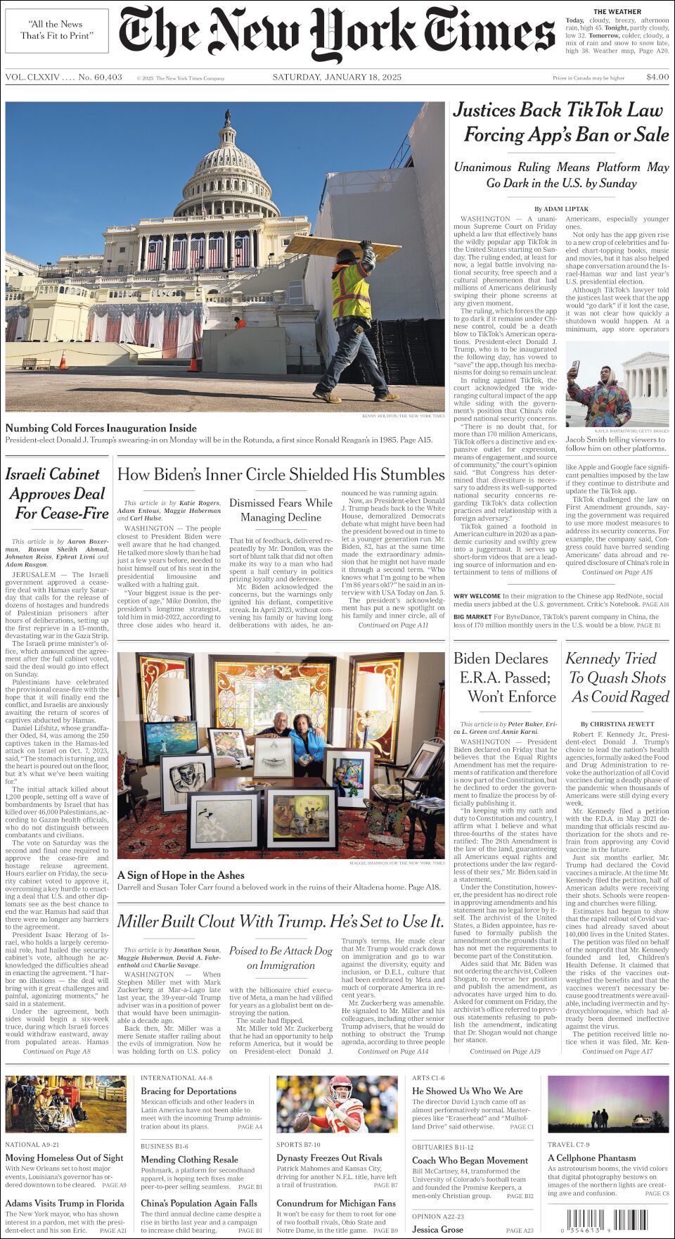 The New York Times, edición del sábado 18 de enero de 2025