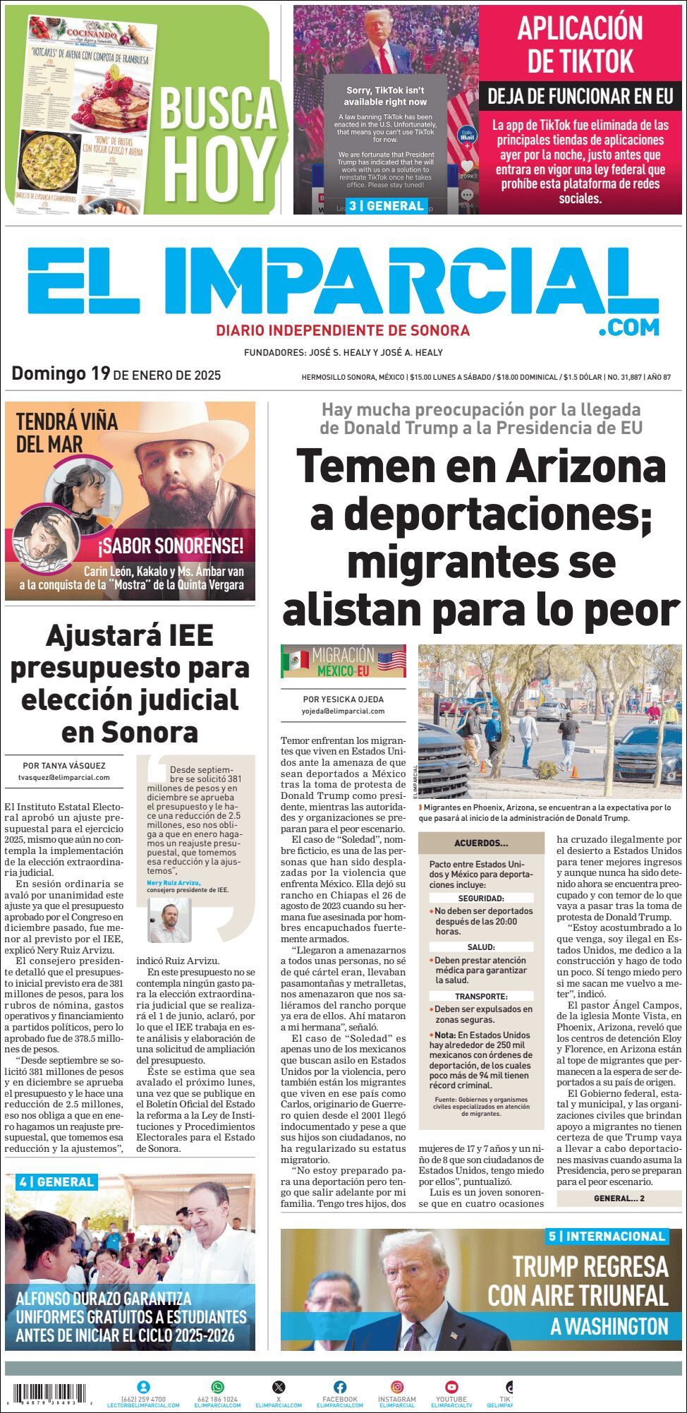 El Imparcial, edición del domingo 19 de enero de 2025