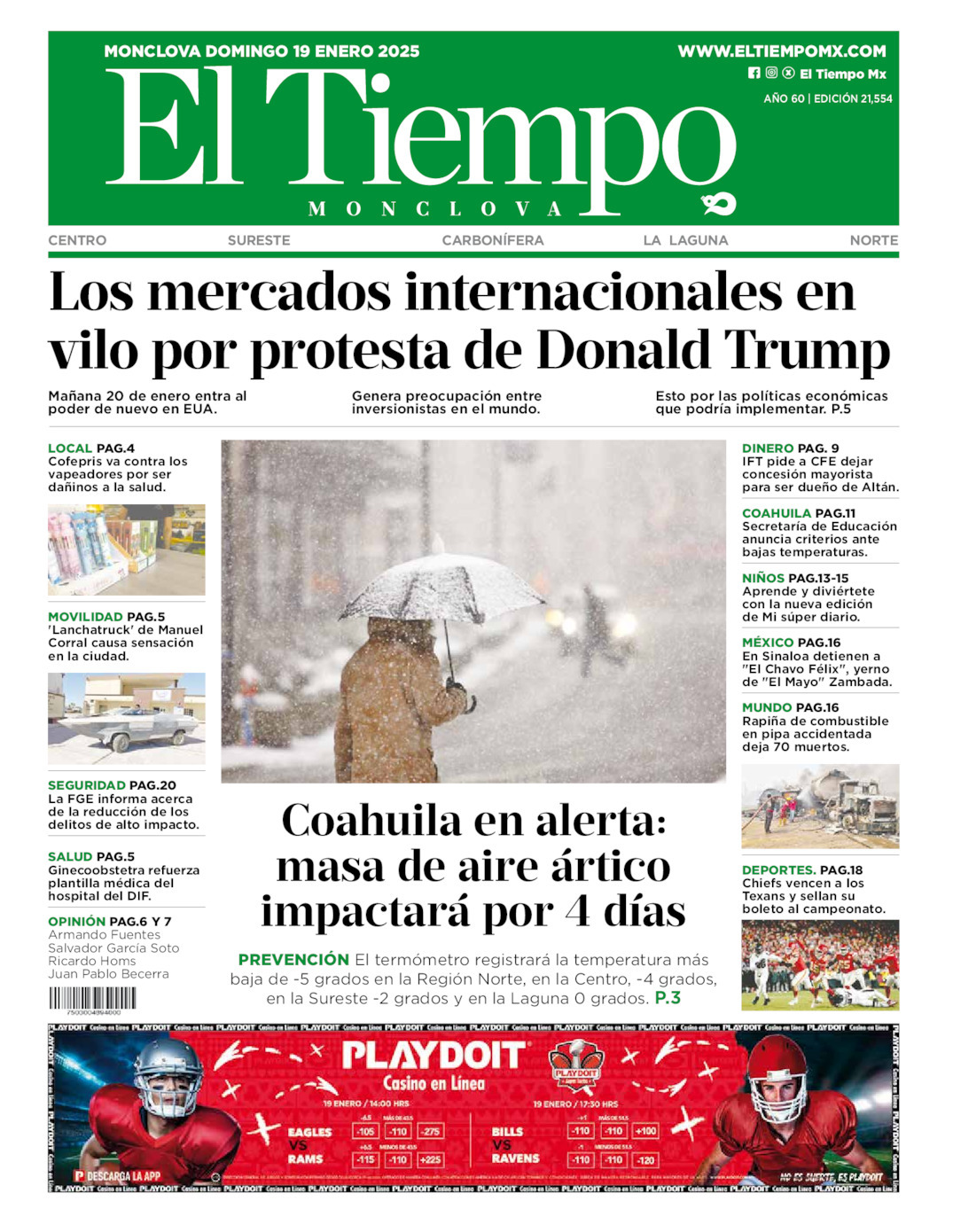 El Tiempo Monclova, edición del domingo 19 de enero de 2025