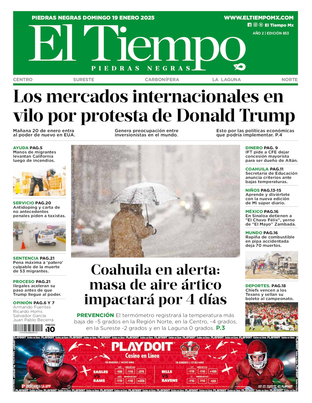 El Tiempo Piedras Negras, edición del domingo 19 de enero de 2025