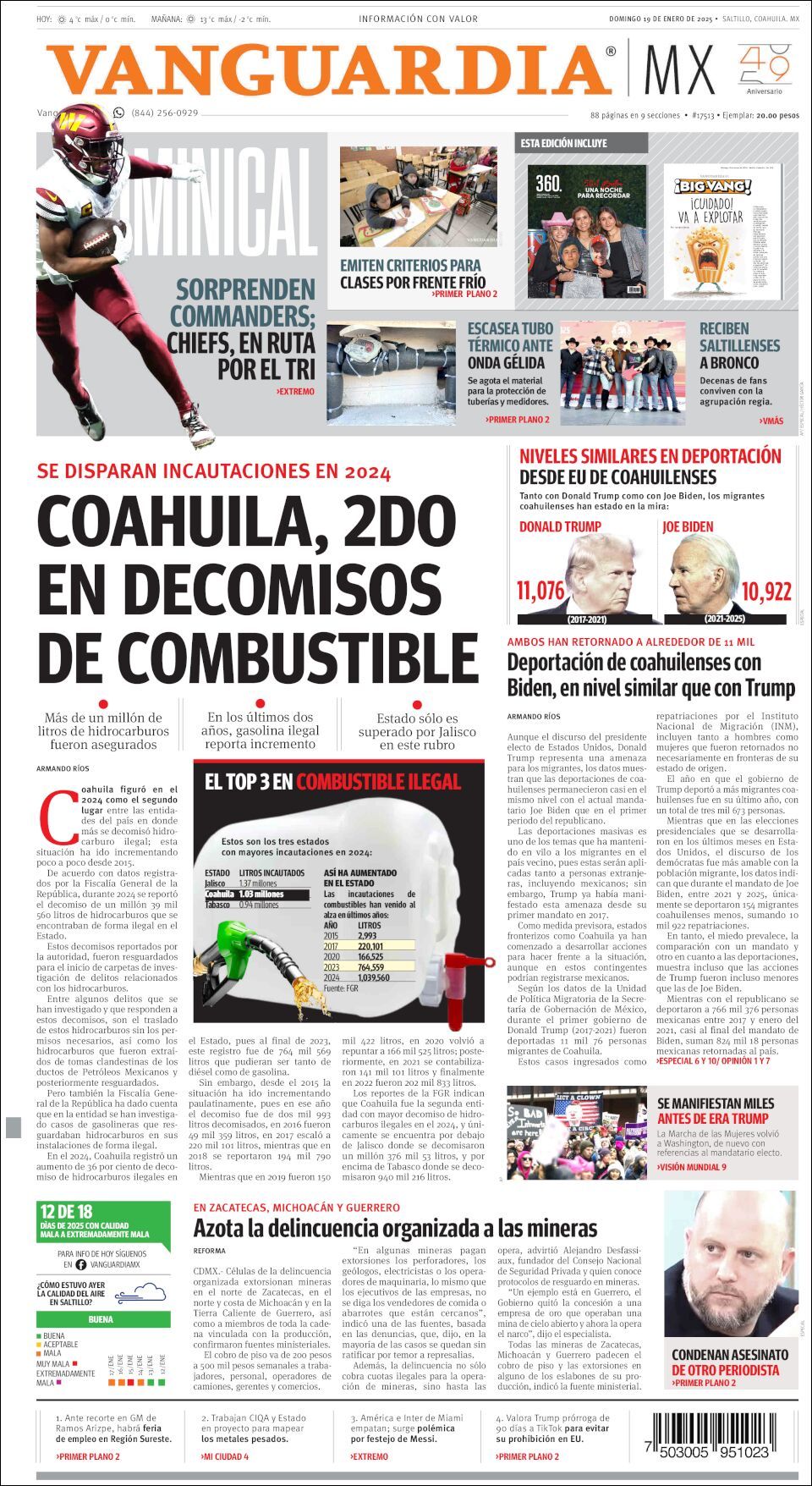 Vanguardia, edición del domingo 19 de enero de 2025