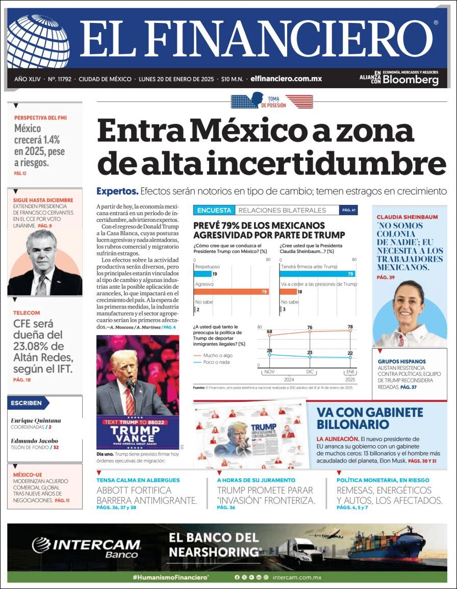 El Financiero, edición del lunes 20 de enero de 2025