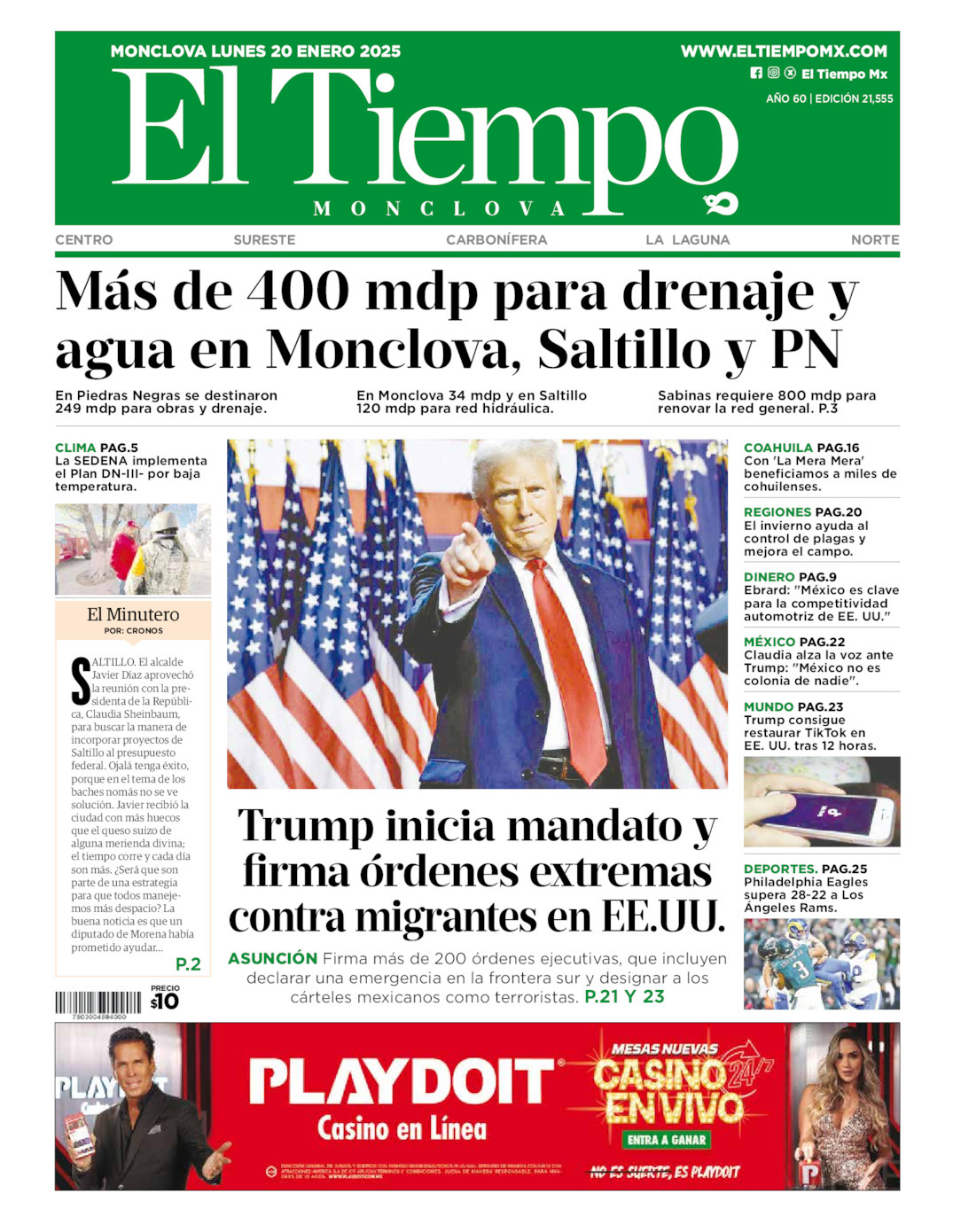 El Tiempo Monclova, edición del lunes 20 de enero de 2025