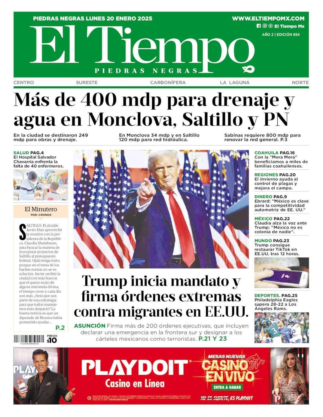 El Tiempo Piedras Negras, edición del lunes 20 de enero de 2025