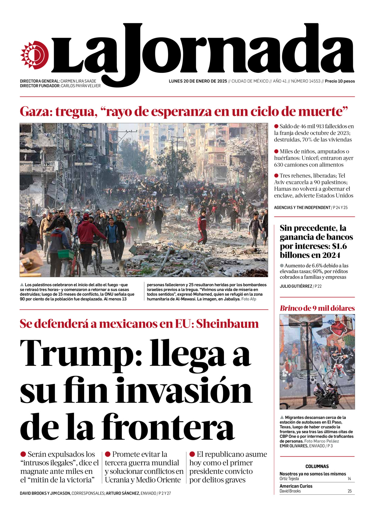 La Jornada, edición del lunes 20 de enero de 2025