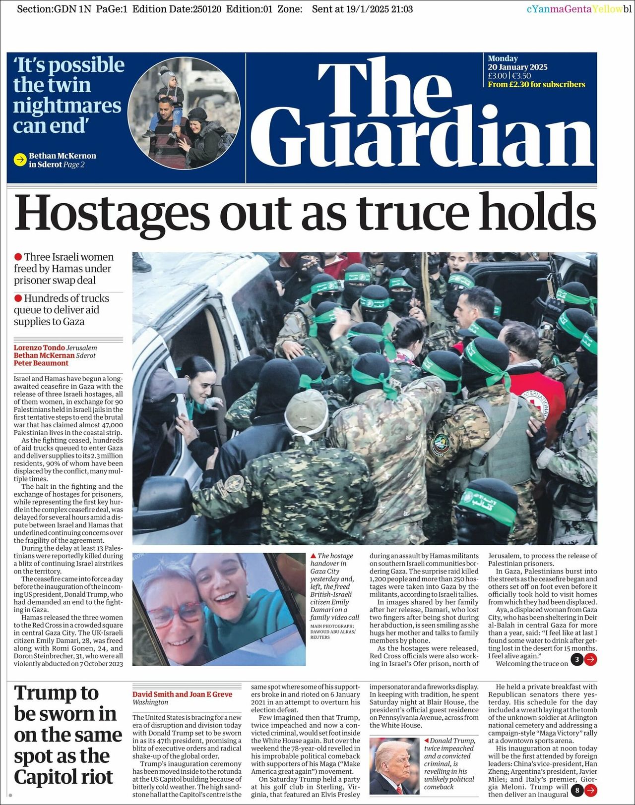 The Guardian, edición del lunes 20 de enero de 2025