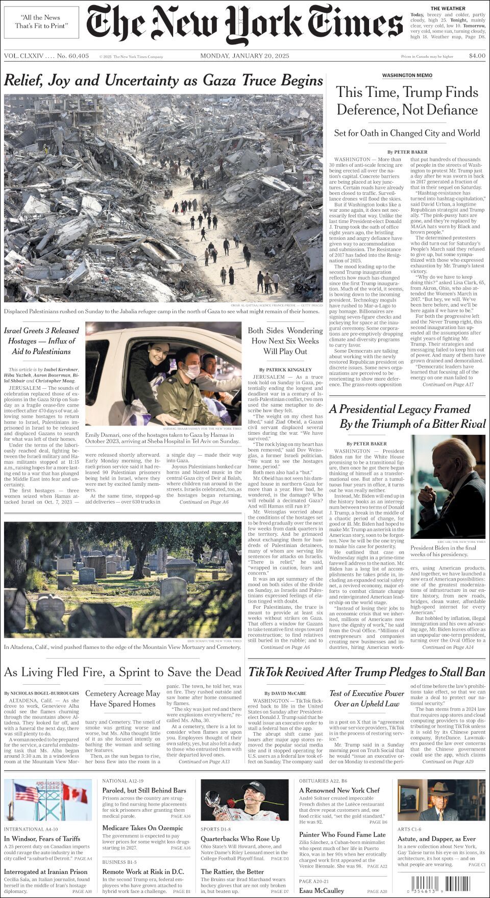 The New York Times, edición del lunes 20 de enero de 2025