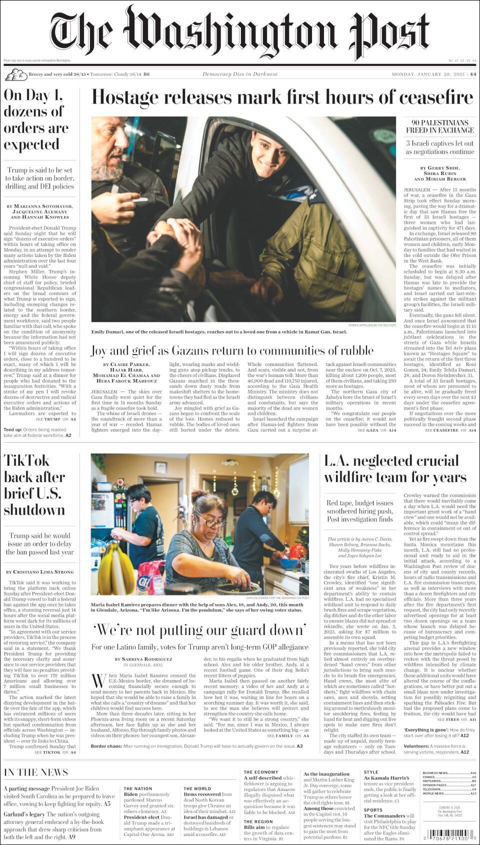 The Washington Post, edición del lunes 20 de enero de 2025