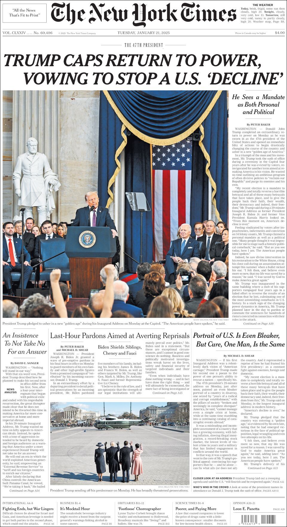 The New York Times, edición del martes 21 de enero de 2025