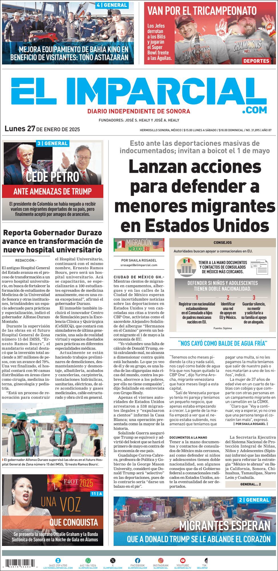 El Imparcial, edición del lunes 27 de enero de 2025