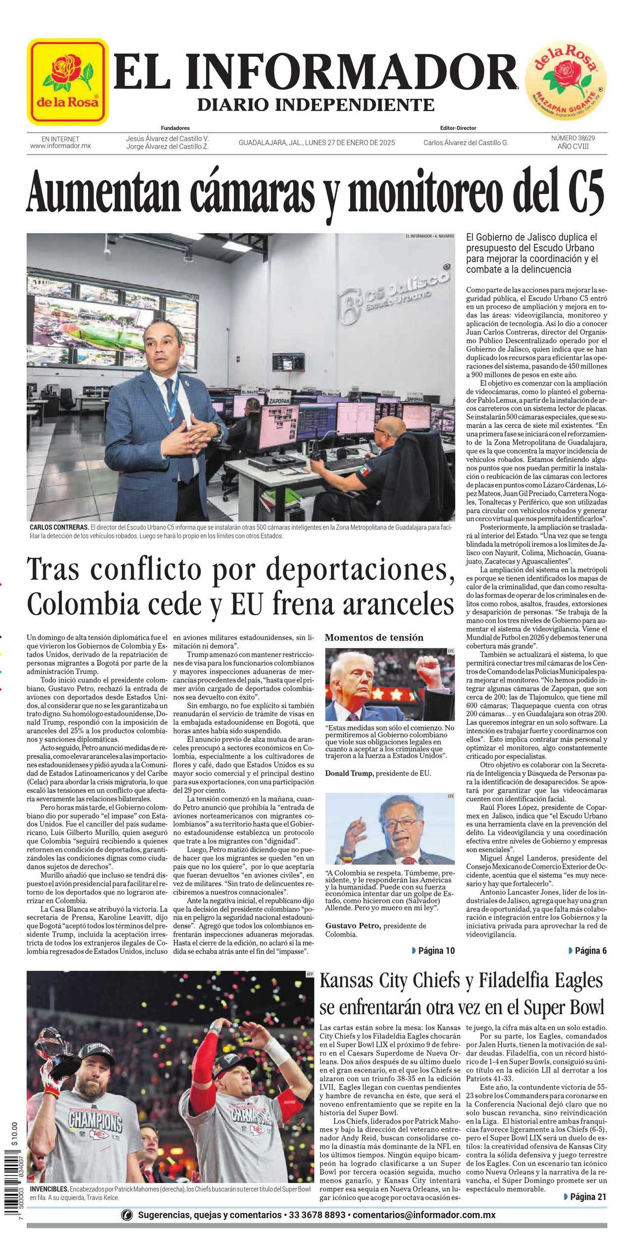 El Informador, edición del lunes 27 de enero de 2025