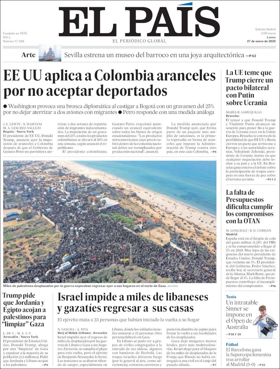 El País, edición del lunes 27 de enero de 2025