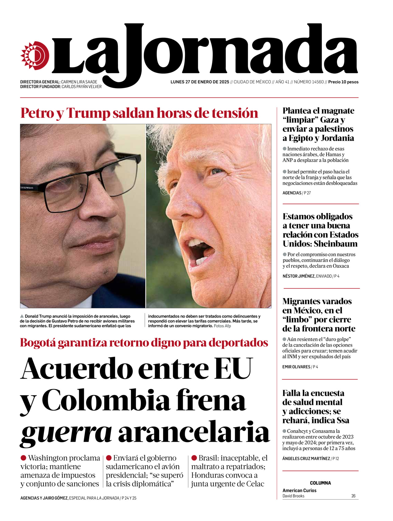 La Jornada, edición del lunes 27 de enero de 2025