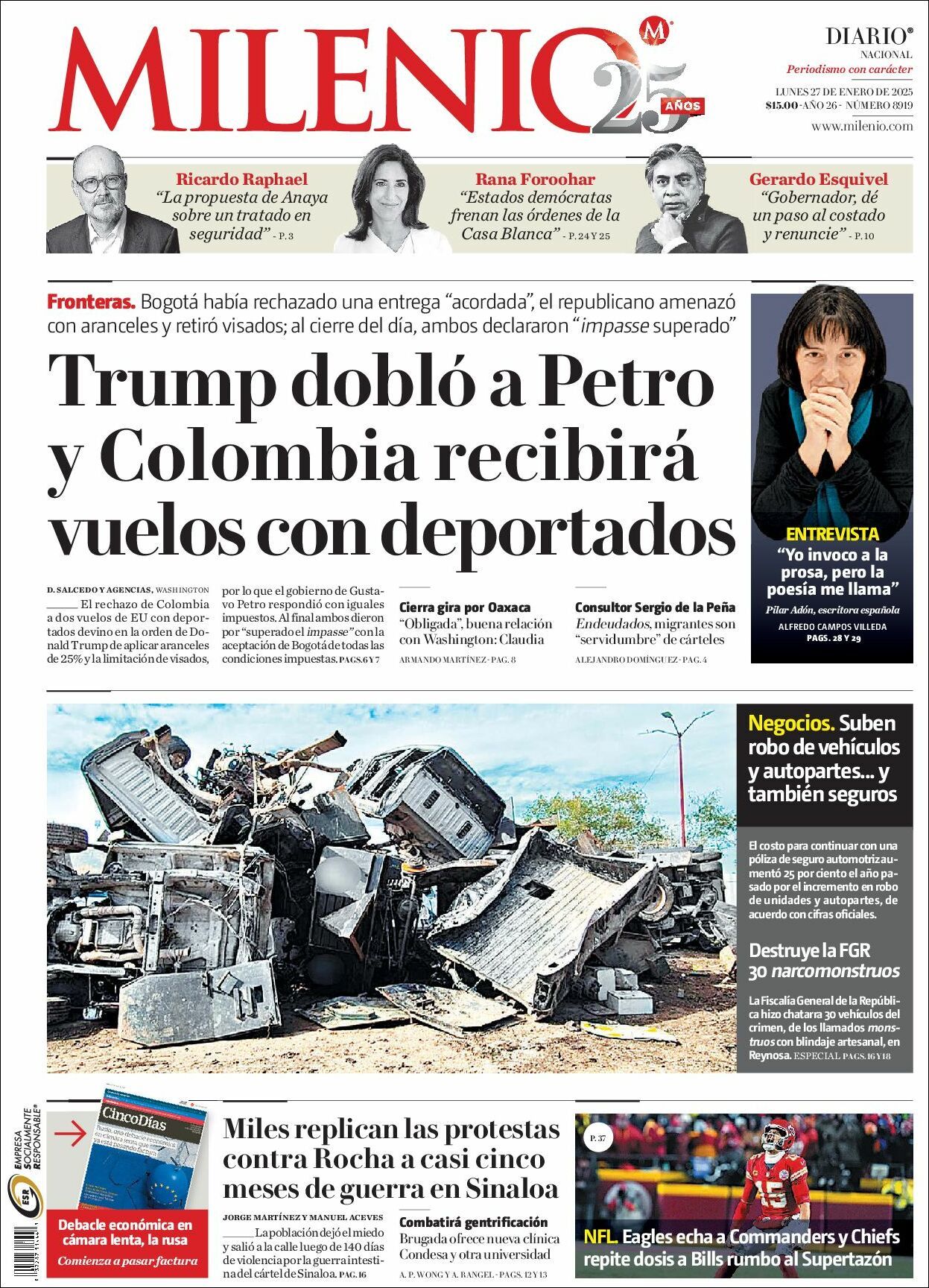 Milenio, edición del lunes 27 de enero de 2025