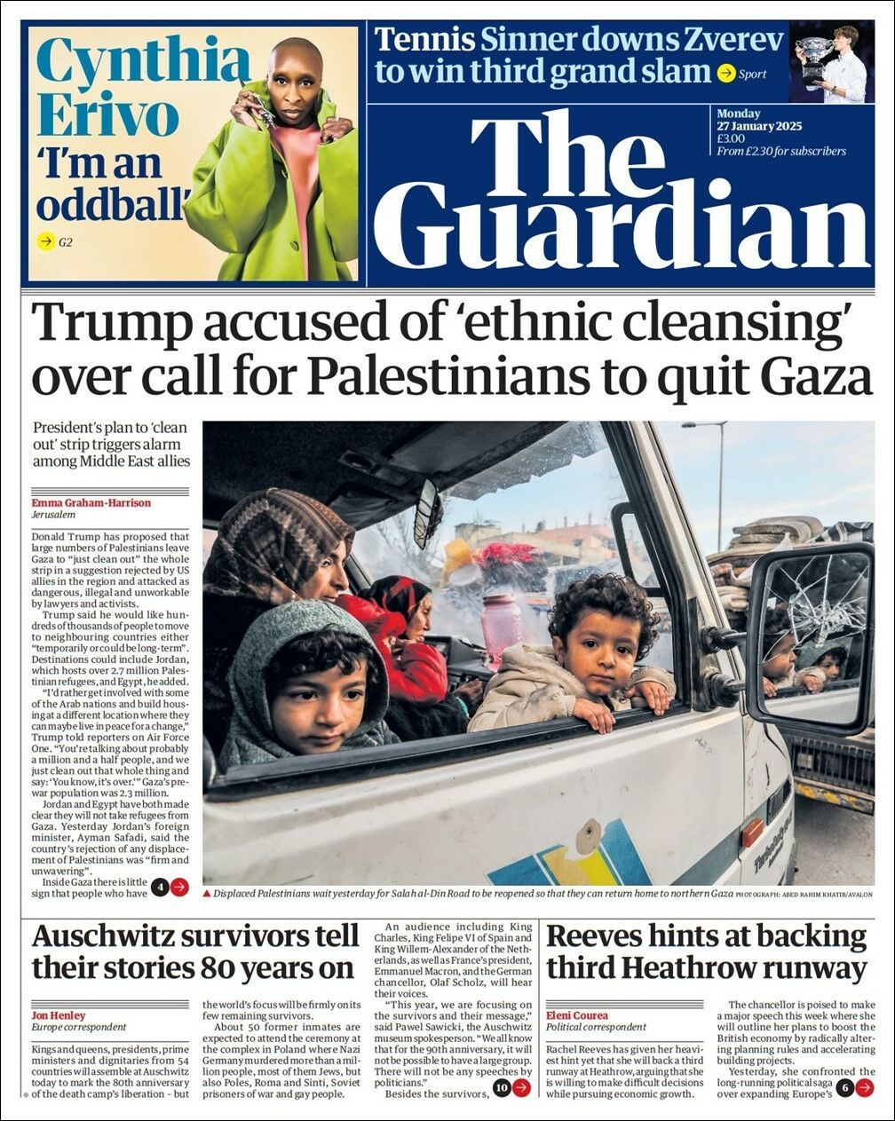 The Guardian, edición del lunes 27 de enero de 2025