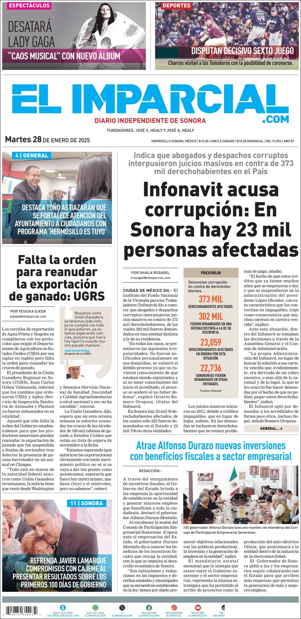 El Imparcial, edición del martes 28 de enero de 2025