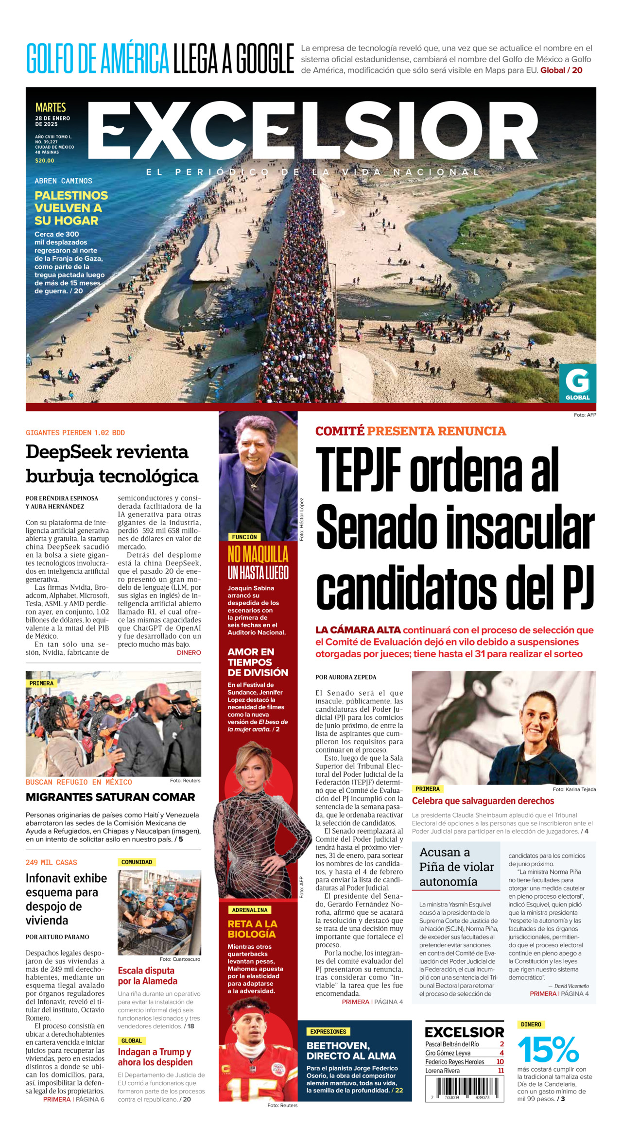 Excelsior, edición del martes 28 de enero de 2025