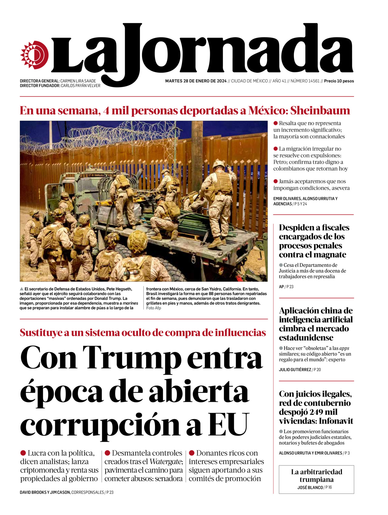 La Jornada, edición del martes 28 de enero de 2025